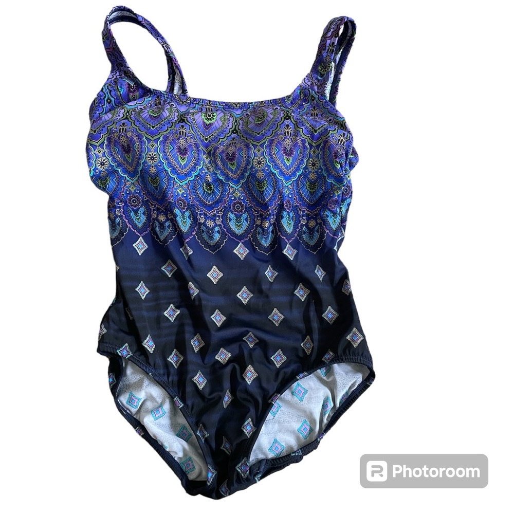 Robby Len Swimsuit Blue One Piece Bathing Suit Size 8 Padded